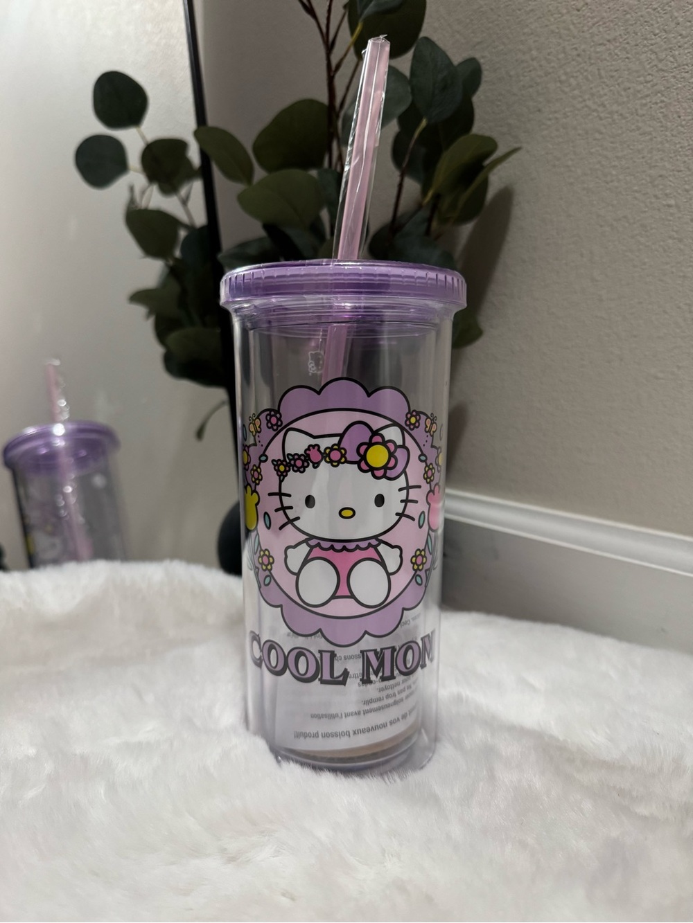 Hello Kitty Purple Floral Straw Tumbler